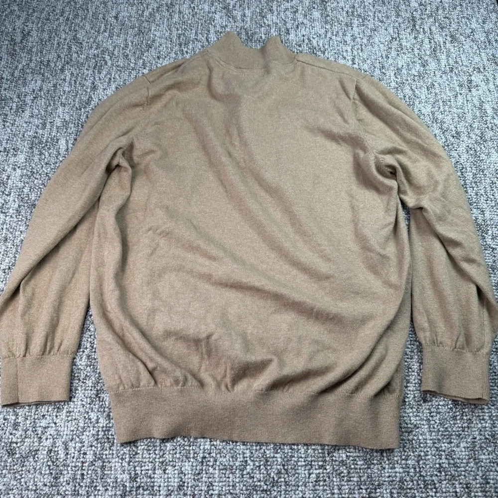 LL Bean Sweater Mens XL Pullover Cotton Cashmere Regular 1/4 Zip Beige Preppy
